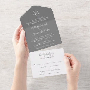 Einfache Mongram formale Elegant Gray Wedding All In One Einladung