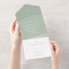 Einfache Mongram Sage Grüne feierliche Hochzeit All In One Einladung