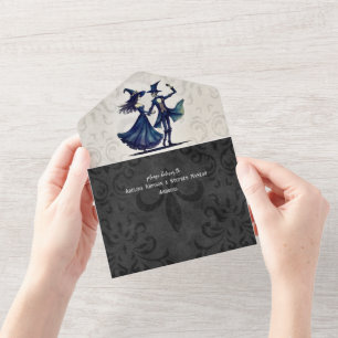 Einfache Mongram Skeleton Halloween QR Code Hochze All In One Einladung