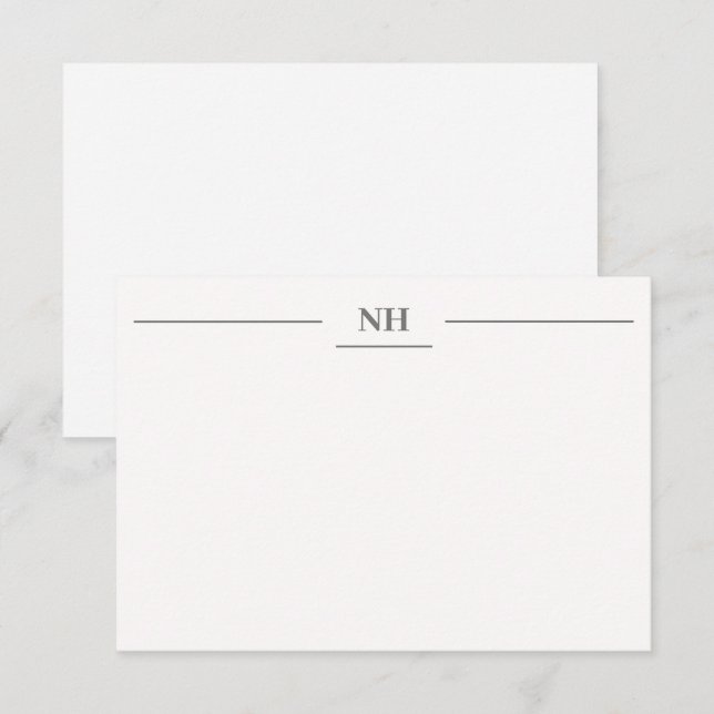 Einfache Monogram Border Initials Dunkelgrau Moder Mitteilungskarte (Vorne/Hinten)