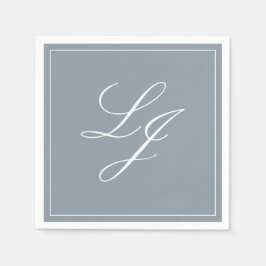 Einfache Monogram Dusty Blue Elegant Script Hochze Serviette