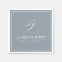 Einfache Monogram Dusty Blue Elegant Script Hochze