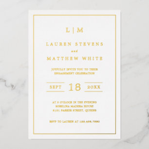 Einfache Monogram Elegante Engagement Party Folieneinladung