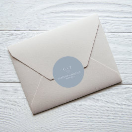 Einfache Monogram erste Dusty Blue Wedding Runder Aufkleber