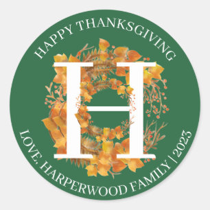 Einfache Monogram Fall Harvest Happy Thanksgiving Runder Aufkleber