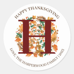 Einfache Monogram Fall Harvest Happy Thanksgiving Runder Aufkleber
