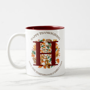Einfache Monogram Fall Harvest Happy Thanksgiving Zweifarbige Tasse