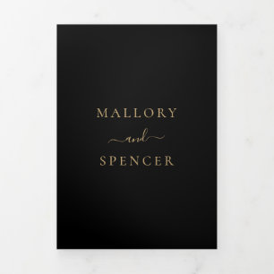 Einfache Monogram Foto Black Imitate Gold-Hochzeit Dreifach Gefaltete Einladung