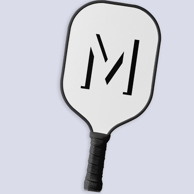 Einfache Monogram Initial Drop Shadow Personalisie Pickleball Schläger (Modern monogram initial black and white drop shadow personalized pickleball paddle)