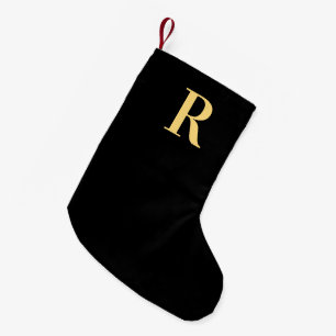 Einfache Monogram, Modern Black Gold Kleiner Weihnachtsstrumpf