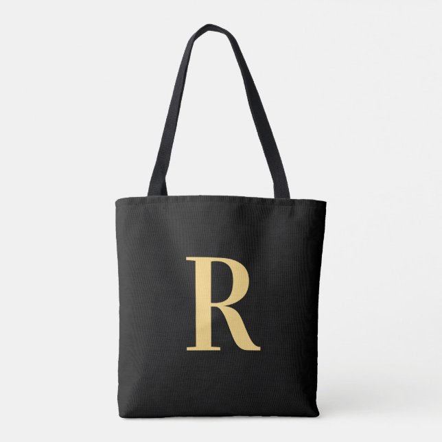 Einfache Monogram, Modern Black Gold Tasche (Rückseite)