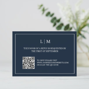 Einfache Monogram Navy Blue QRCode Wedding RSVP Ka Dankeskarte