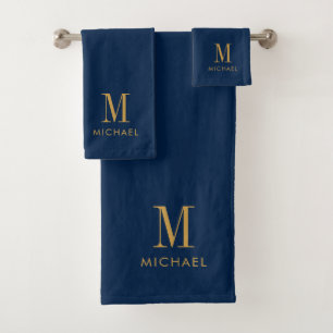 Einfache Monogram Navy BluePersonalized Badhandtuch Set
