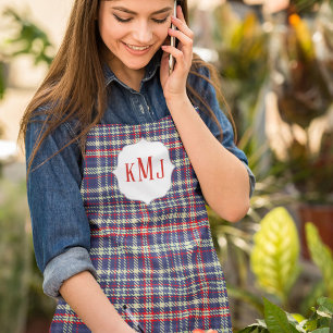 Einfache Monogram Niedlich Navy Blue Green Kariert Schürze