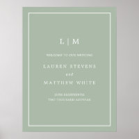 Einfache Monogram Sage Green Elegant Begrüßung