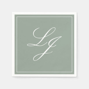 Einfache Monogram Sage Green Elegant Script Hochze Serviette