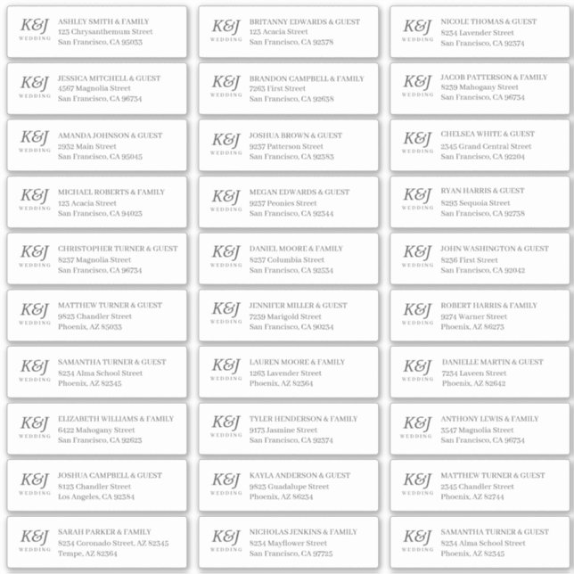 Einfache Monogram Wedding Guest-Adresse Aufkleber (Vorderseite)