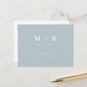 Einfache Monogram Winter Blue Save the Date QR Ann Ankündigungspostkarte