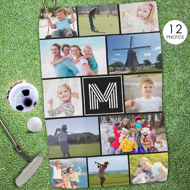Einfache Monogramm 12 FotoCollage Custom Golfhandtuch (Von Creator hochgeladen)