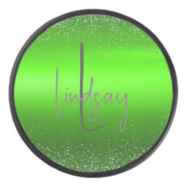Einfache Monogramm aus grün gebürstetem Glitzer| Eishockey Puck