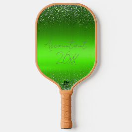 Einfache Monogramm aus grün gebürstetem Glitzer | Pickleball Schläger