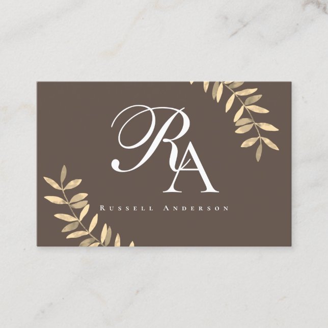 Einfache Monogramm Brown Visitenkarte (Vorderseite)