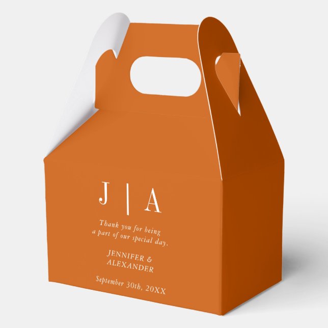 Einfache Monogramm-Couponbezeichnung Orange und We Geschenkschachtel (Vorderseite)