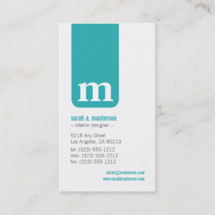 Einfache Monogramm Designer Business Card (aqua) Visitenkarte