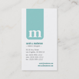 Einfache Monogramm Designer-Visitenkarte (Minze) Visitenkarte