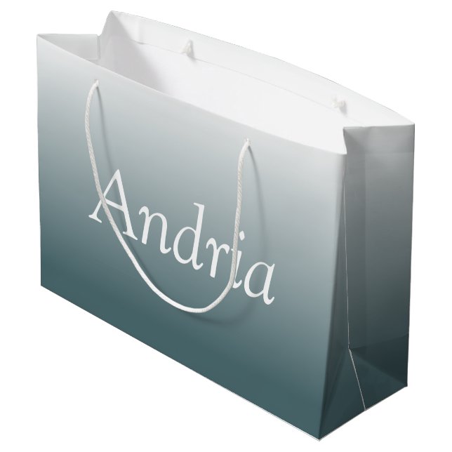 Einfache Monogramm | Editable Blue Gray Ombre Große Geschenktüte (Rückseite Schrägansicht)