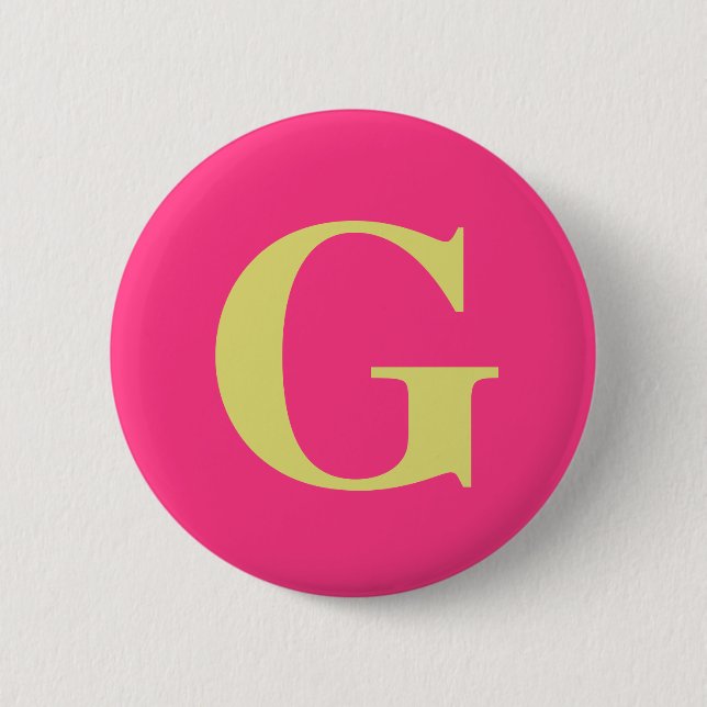 Einfache Monogramm Fuchsia und Strohgelb Button (Vorderseite)