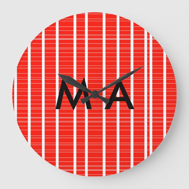 Einfache Monogramm fügen Sie den Namen Mann minima Große Wanduhr (Vorderseite)
