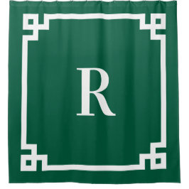 Einfache Monogramm für Hunter Green und White Grie Duschvorhang