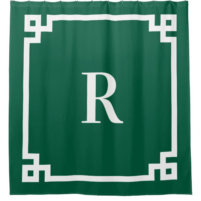 Einfache Monogramm für Hunter Green und White Grie Duschvorhang (Vorderseite)