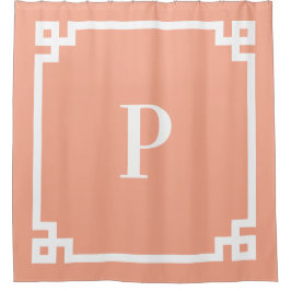 Einfache Monogramm für Pfirsich und Weißgriechisch Duschvorhang