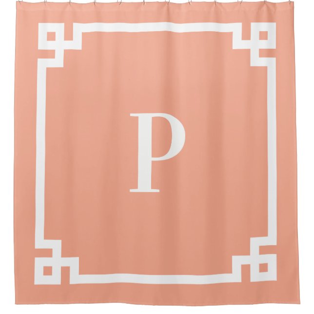 Einfache Monogramm für Pfirsich und Weißgriechisch Duschvorhang (Vorderseite)