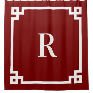 Einfache Monogramm für tiefe rote und weiße griech Duschvorhang