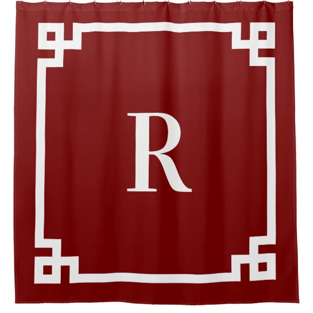 Einfache Monogramm für tiefe rote und weiße griech Duschvorhang (Vorderseite)