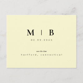 Einfache Monogramm-Gelbe Hochzeit Das Datum speich Postkarte