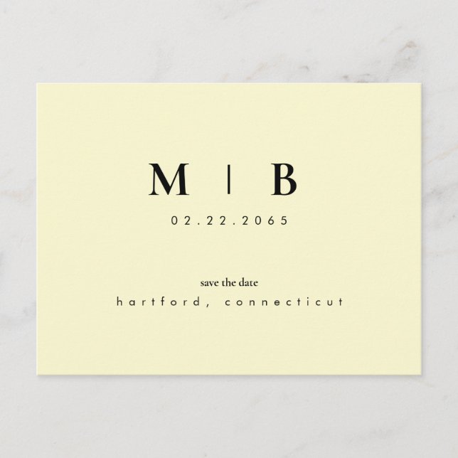 Einfache Monogramm-Gelbe Hochzeit Das Datum speich Postkarte (Vorderseite)