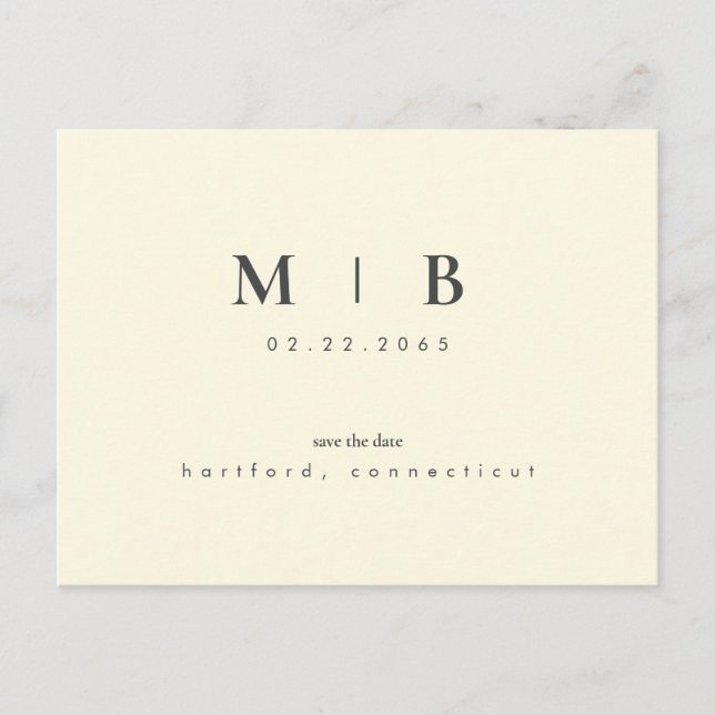 Einfache Monogramm-Gelbe Save the Date Hochzeit Postkarte (Vorderseite)