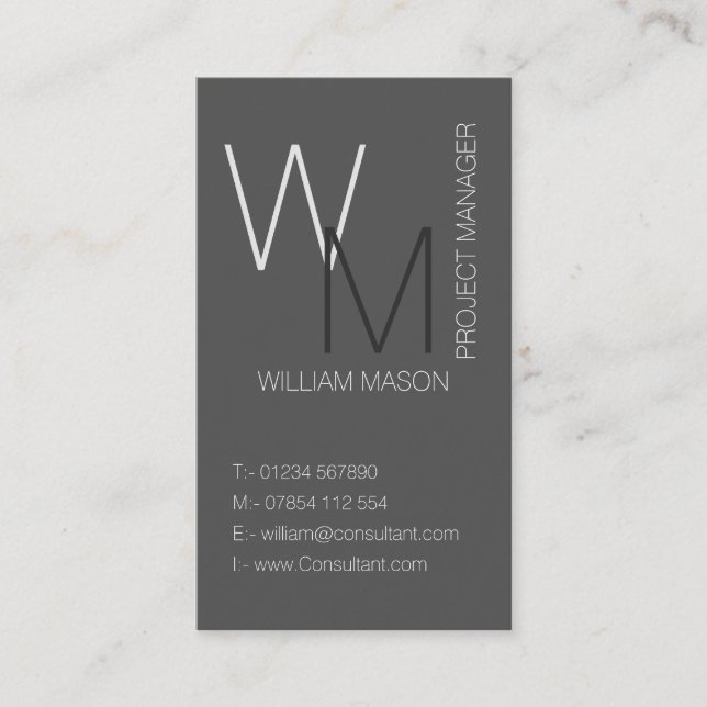 Einfache Monogramm-Graue Berufliche Visitenkarte (Vorderseite)