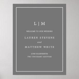 Einfache Monogramm Gray Elegant Begrüßung Poster