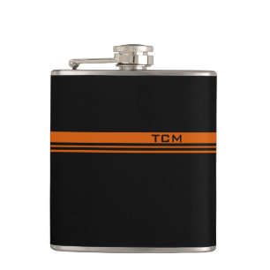 Einfache Monogramm in Orange und Schwarz Flachmann