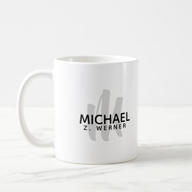 Einfache Monogramm/Initial + Namen auf weiß Kaffeetasse (Links)