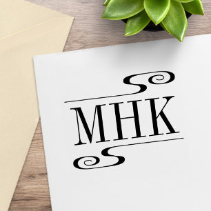 Einfache Monogramm-Initialen mit Wirbeln Gummistempel