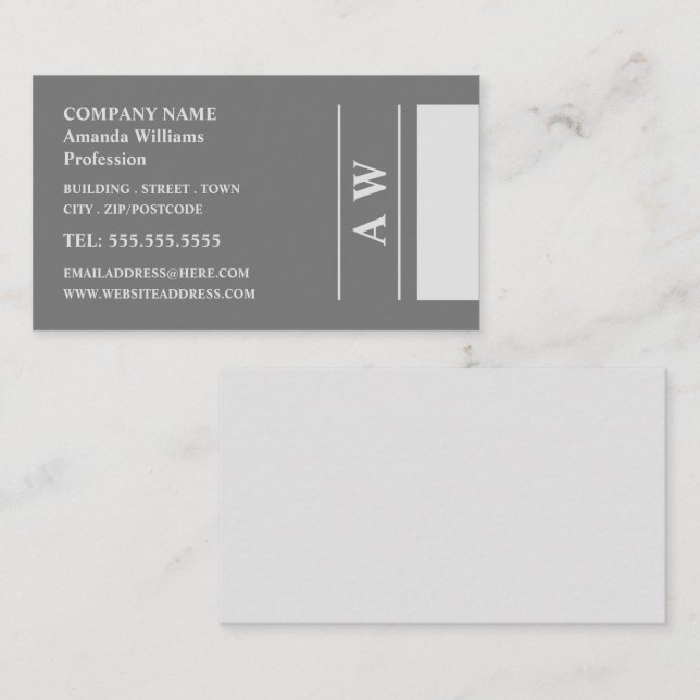Einfache Monogramm, Minimalistisch Visitenkarte (Vorne/Hinten)