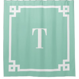 Einfache Monogramm mit Aquamarinem und weißem grie Duschvorhang