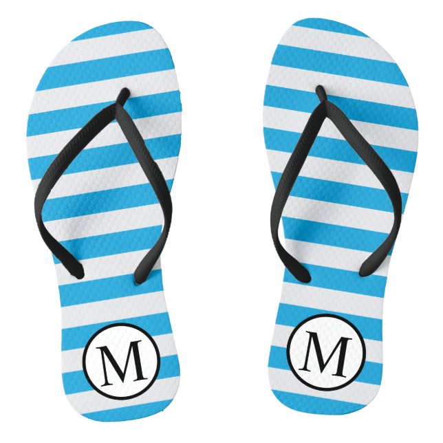 Einfache Monogramm mit blauen horizontalen Streife Flip Flops (Fußbett)