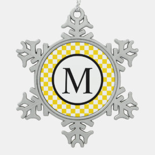 Einfache Monogramm mit gelber Tafel Schneeflocken Zinn-Ornament